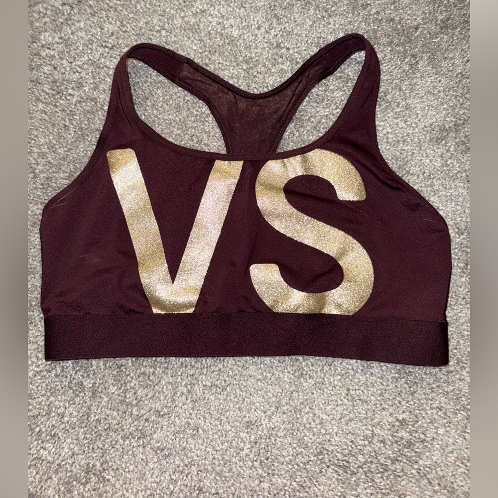 The Player Victoria’s Secret Sports Racer Back Gold Foil Logo Sports Bra Sz XL